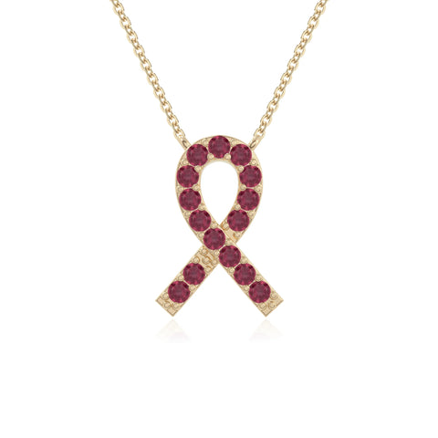natural ruby cancer ribbon necklaces in yellow gold vermeil 