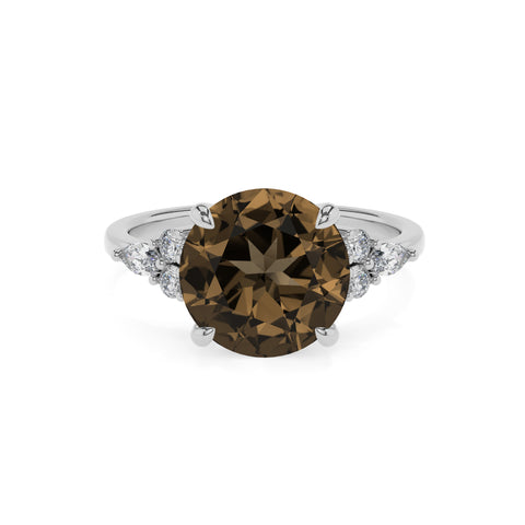 natural smoky-quartz round solitaire engagement ring