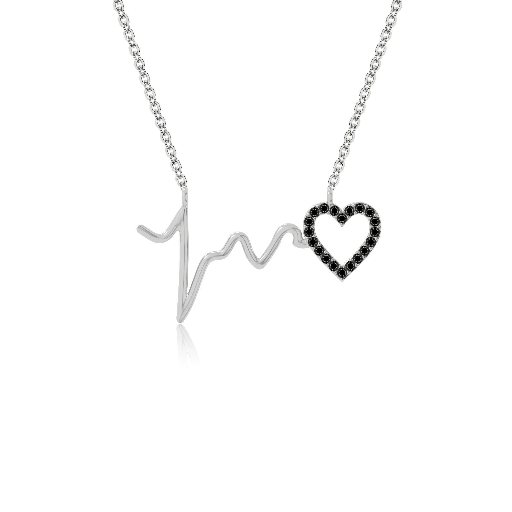 natural black-onyx heartbeat necklaces in sterling silver 