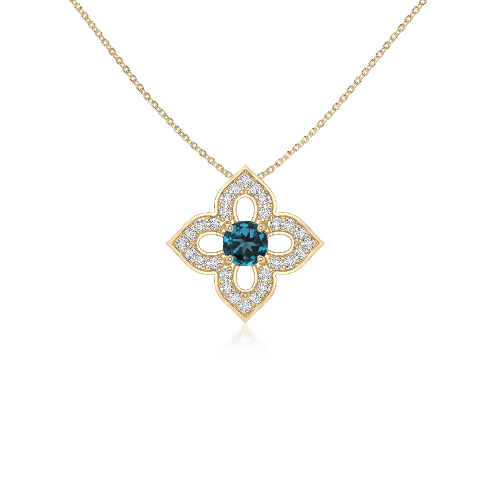 natural london-blue-topaz 4 petal flower necklaces in yellow gold vermeil 
