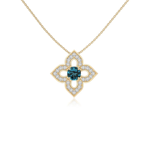 natural london-blue-topaz 4 petal flower necklaces in yellow gold vermeil 