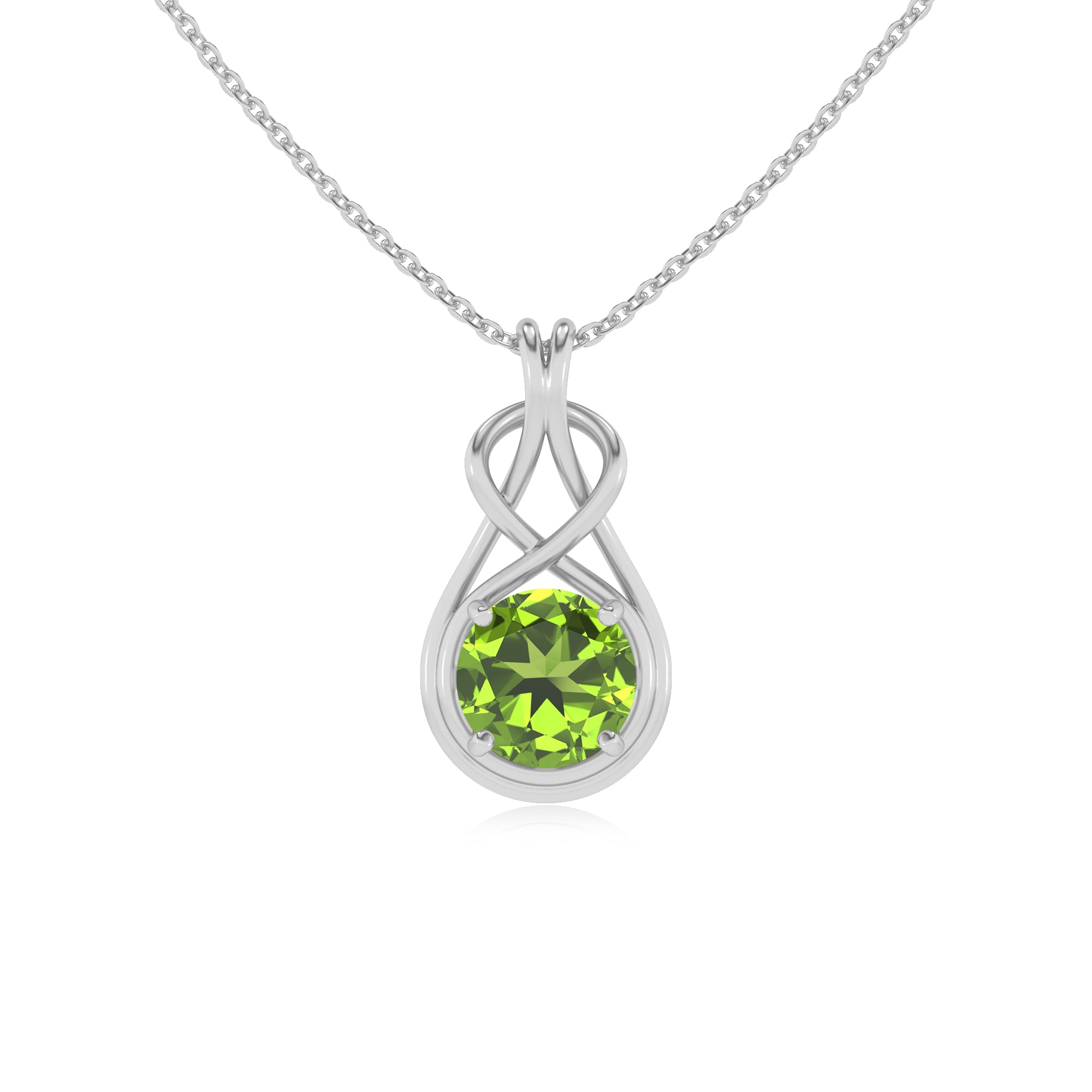 natural peridot round shape solitaire infinity knot pendant necklace