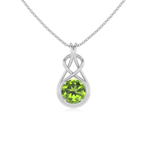 natural peridot round shape solitaire infinity knot pendant necklace