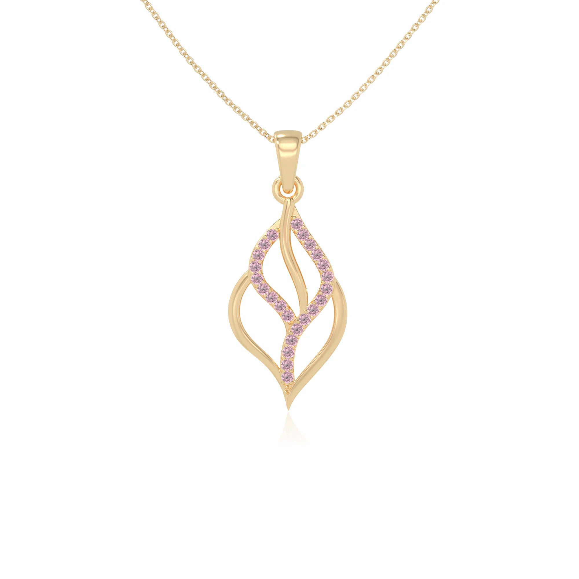 natural pink-tourmaline leaf necklaces in yellow gold vermeil 