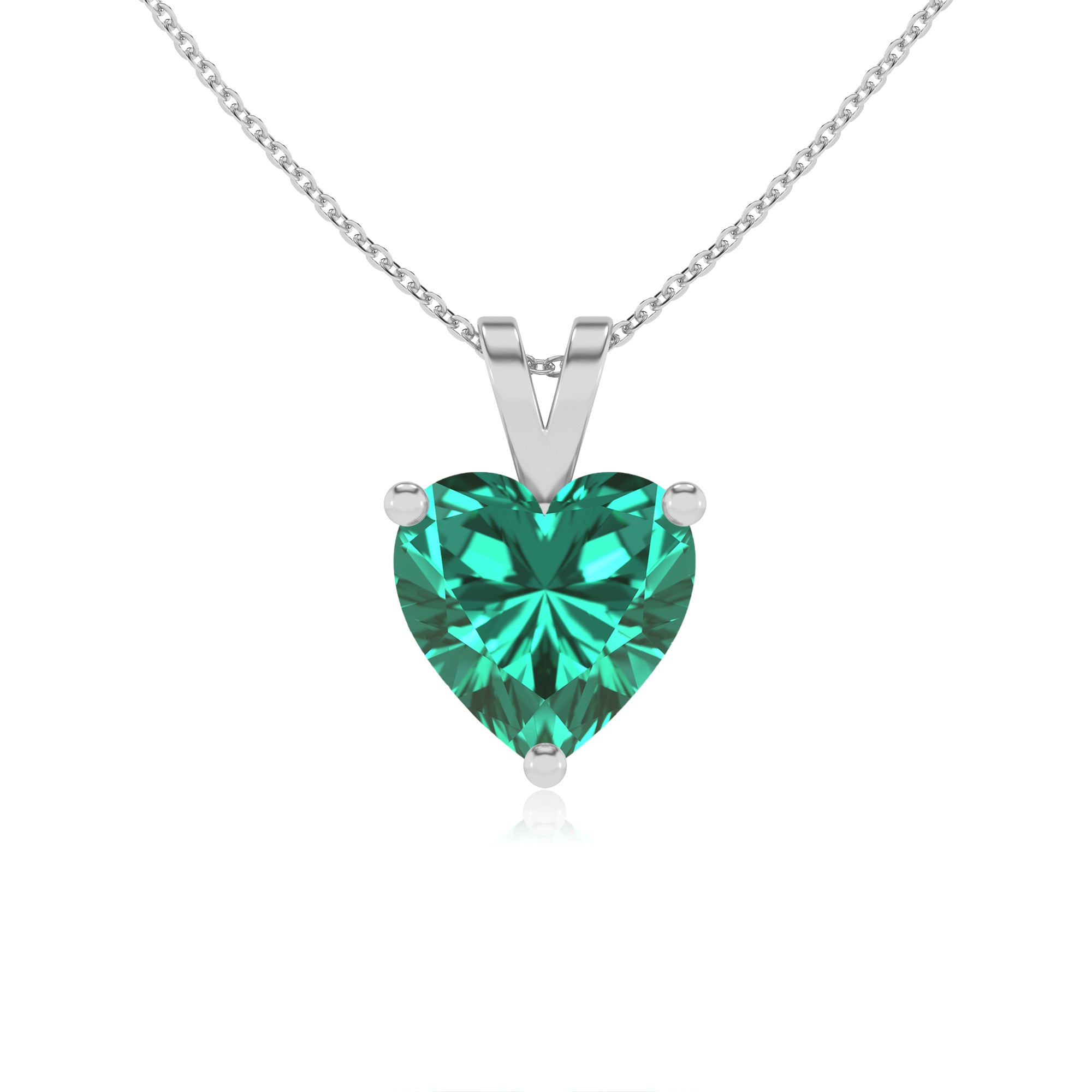 lab grown emerald heart shape solitaire v-bale pendant necklace