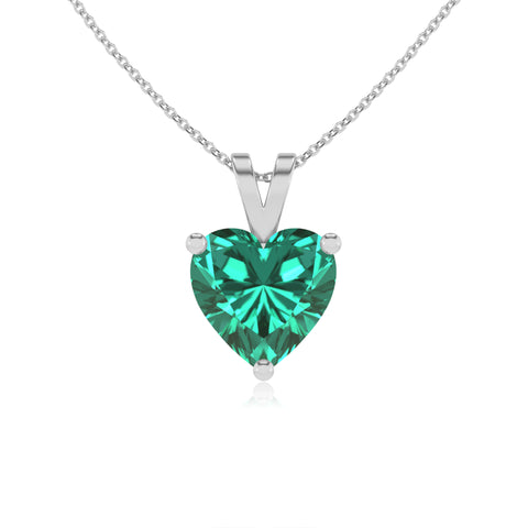 lab grown emerald heart shape solitaire v-bale pendant necklace