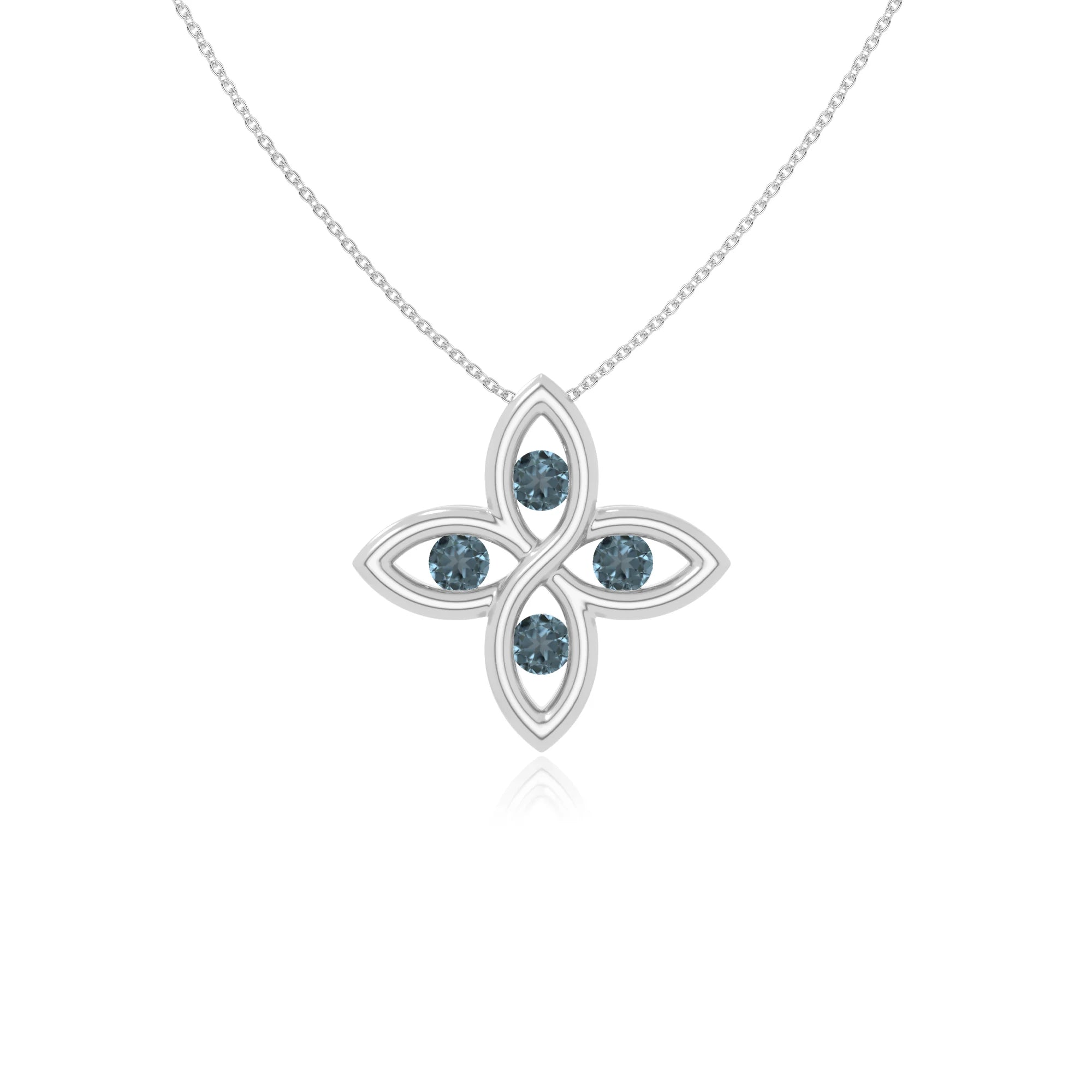 natural london-blue-topaz 4 petal flower necklaces in sterling silver 
