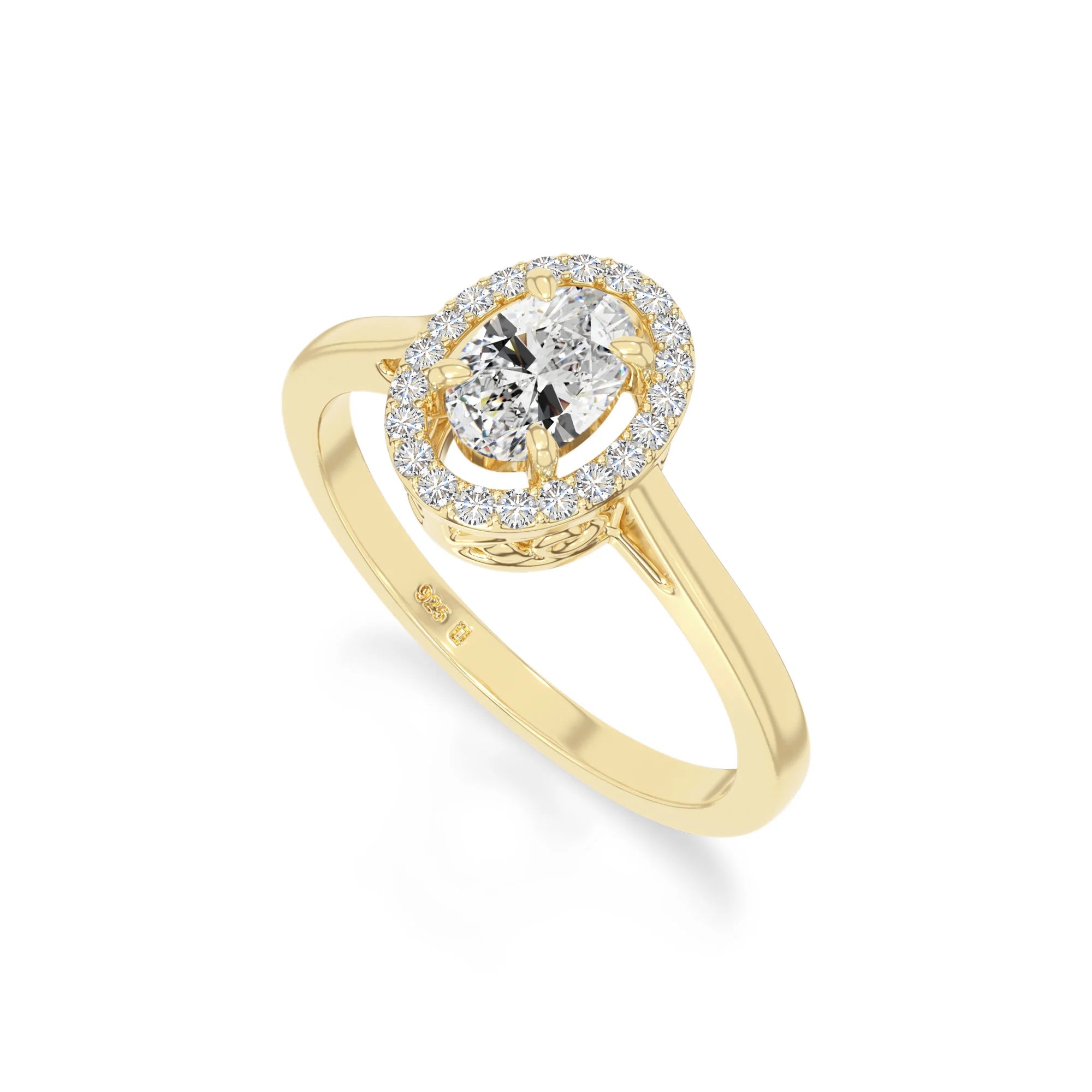 natural moissanite solitaire halo engagement rings in yellow gold vermeil