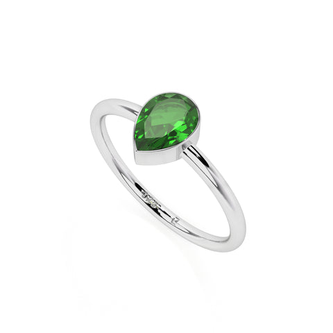 chrome diopside pear cut stackable bezel-set ring