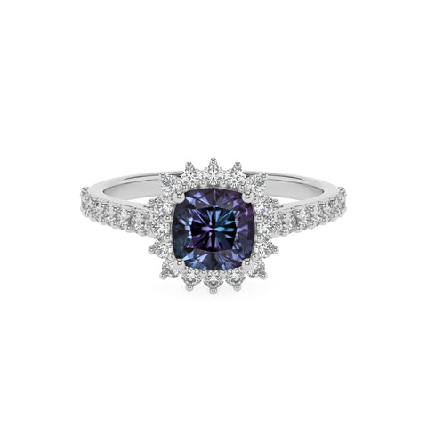 lab grown alexandrite cushion half eterity halo solitaire engagement ring