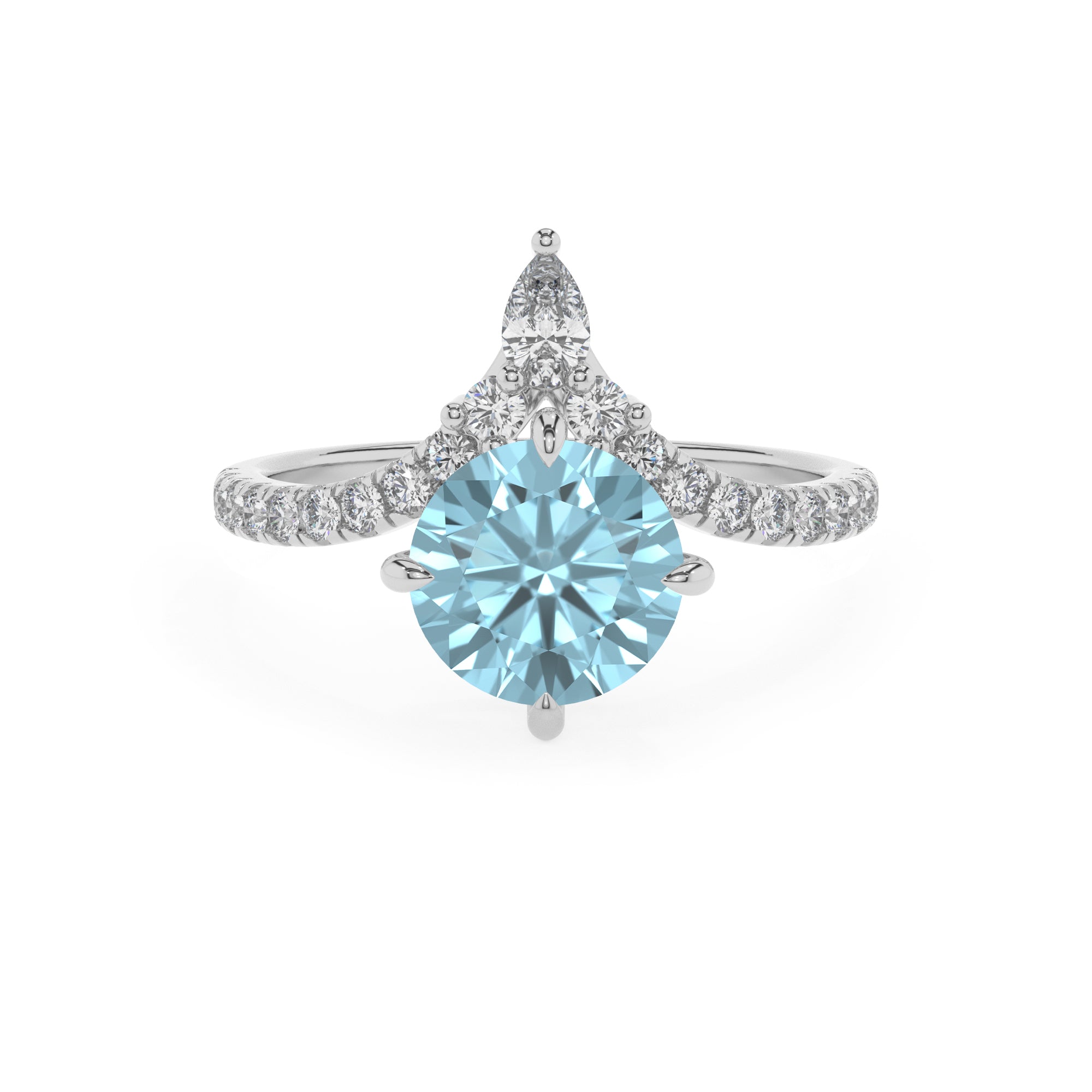 lab grown aquamarine round solitaire engagement ring