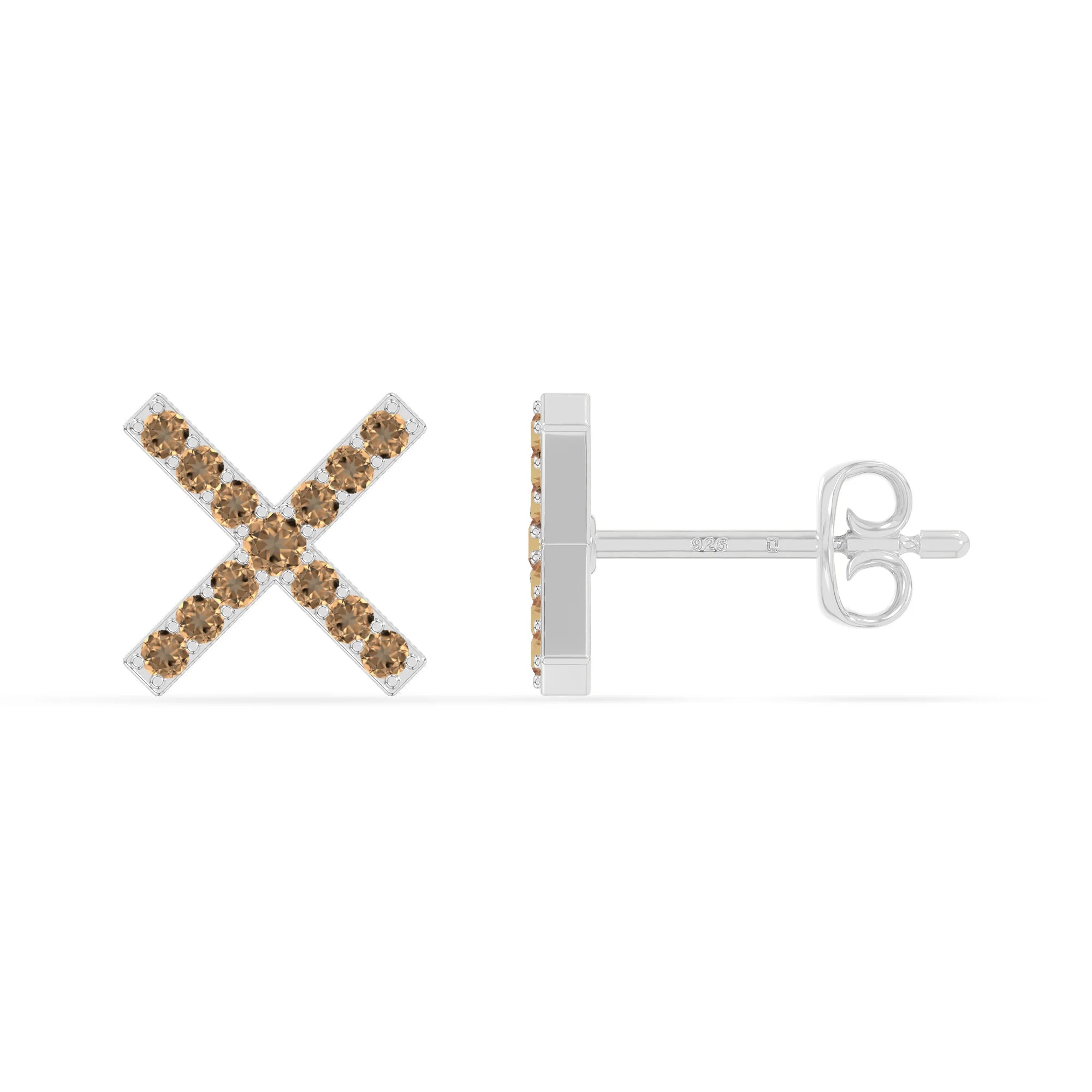 natural citrine x stud earrings in sterling silver 