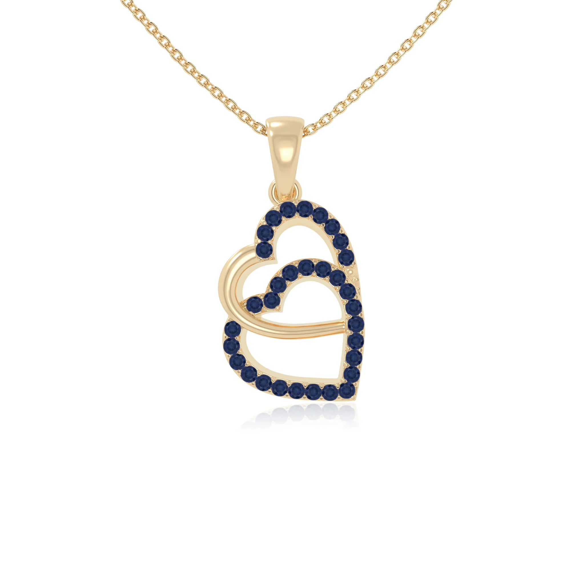natural blue-sapphire heart in heart necklaces in yellow gold vermeil 
