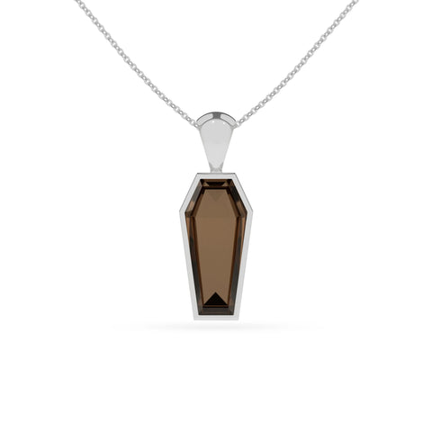 natural smoky-quartz coffin shape pendant necklace