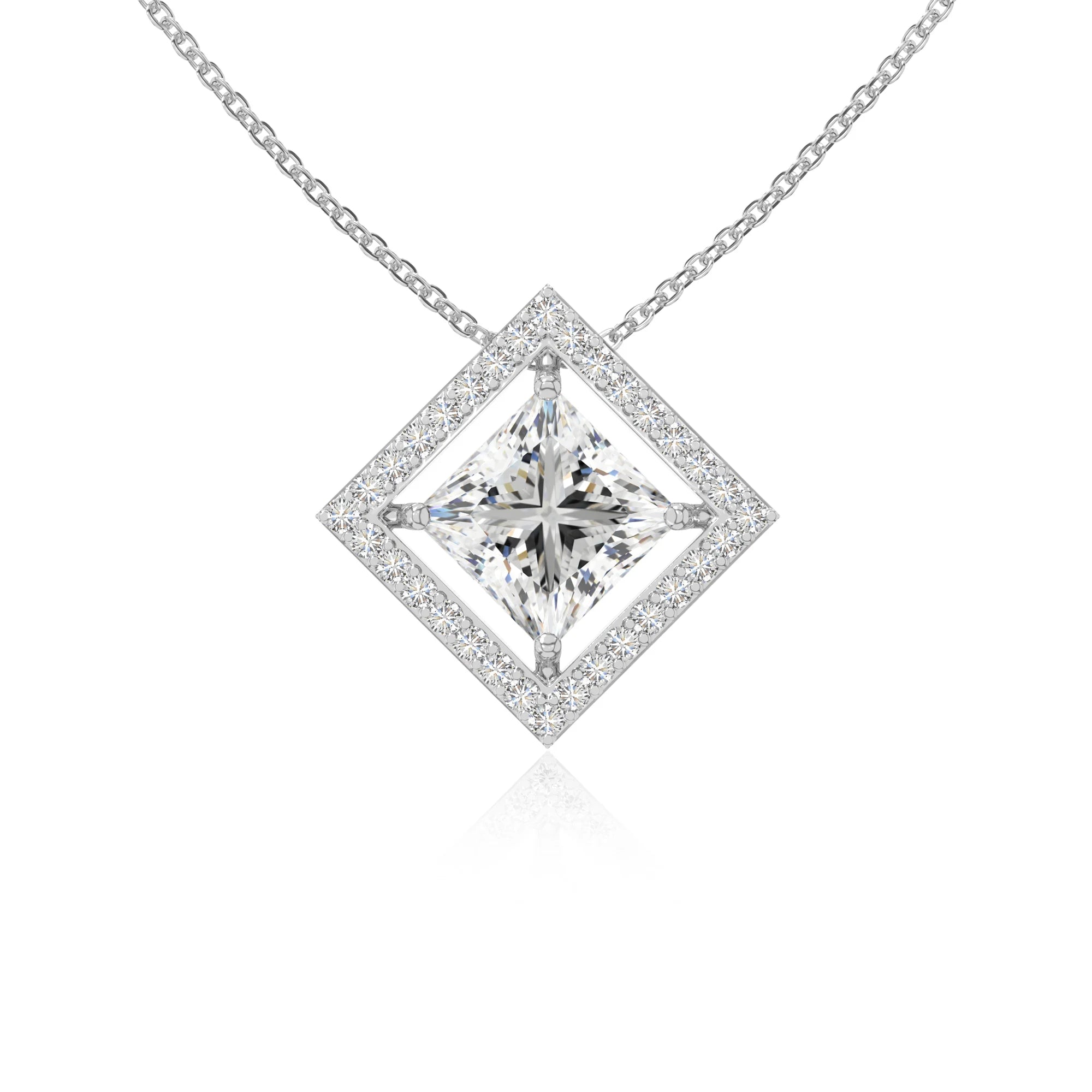 moissanite solitaire halo necklaces in sterling silver 
