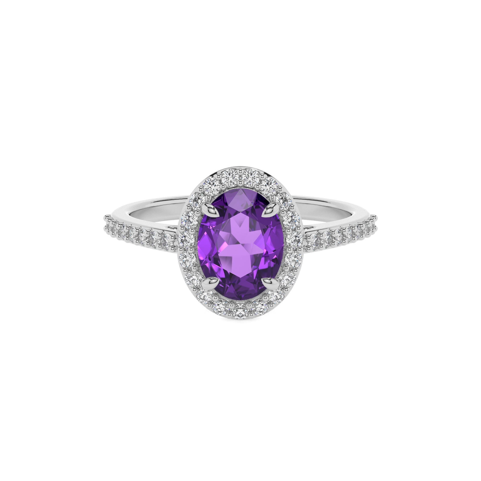 lab grown amethyst oval half eterity halo solitaire engagement ring