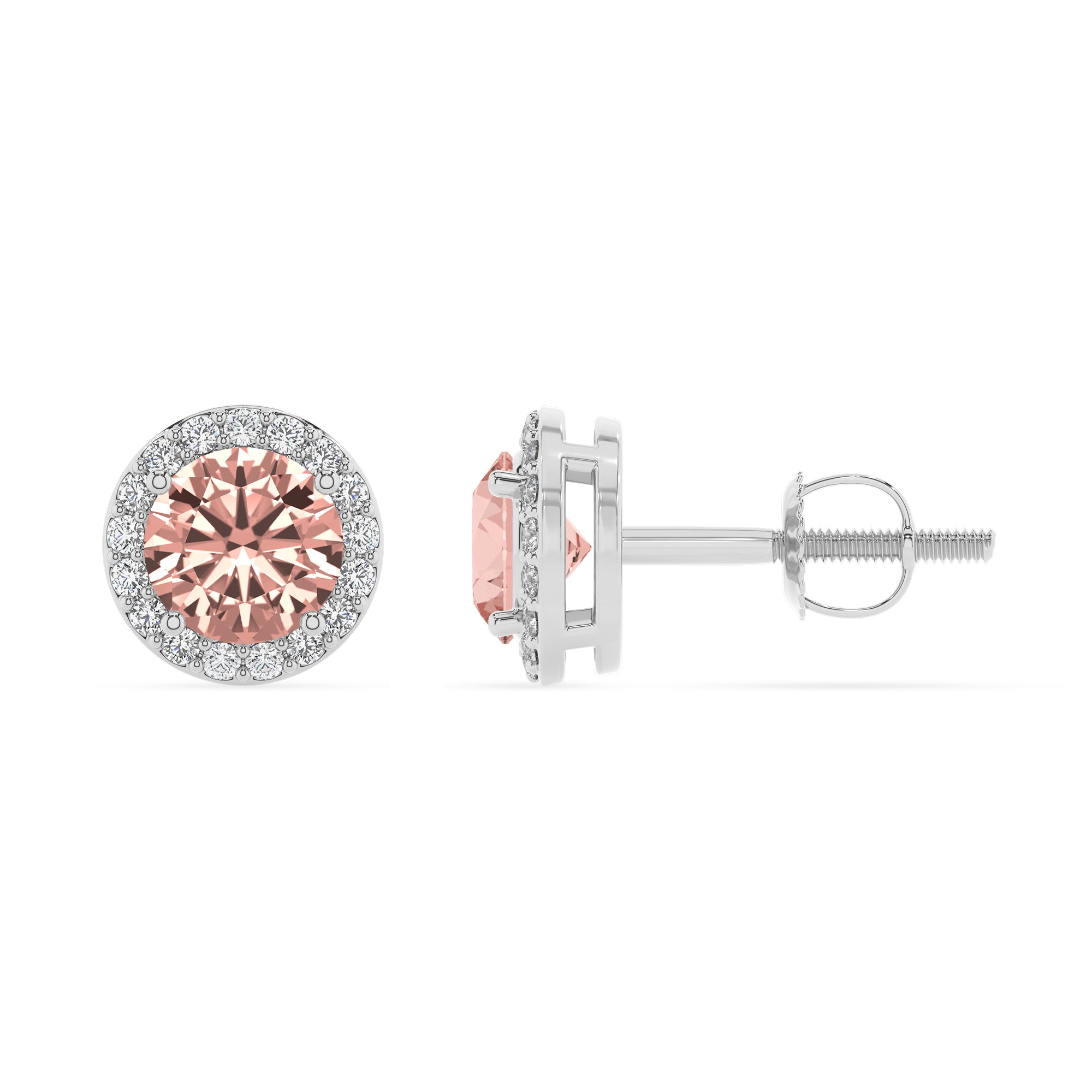 lab grown morganite round stud earrings with moissanite 