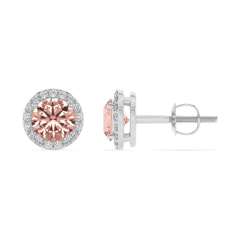 lab grown morganite round stud earrings with moissanite 