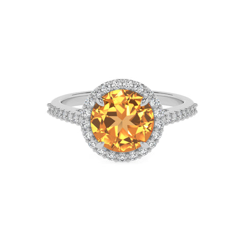 lab-grown citrine round half eterity halo solitaire engagement ring