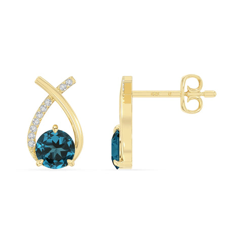 natural london-blue-topaz fishtail stud earrings in yellow gold vermeil 