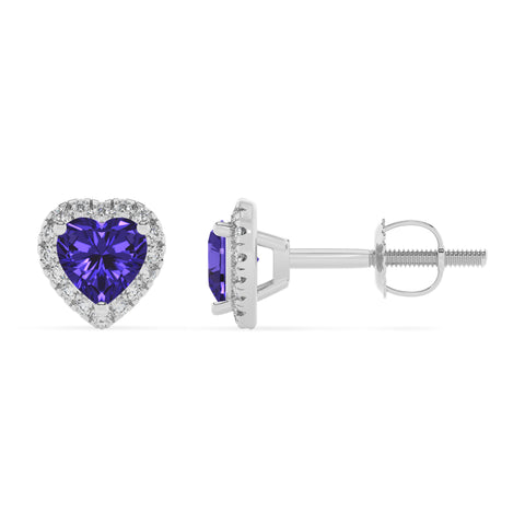 natural tanzanite heart stud earrings with moissanite 