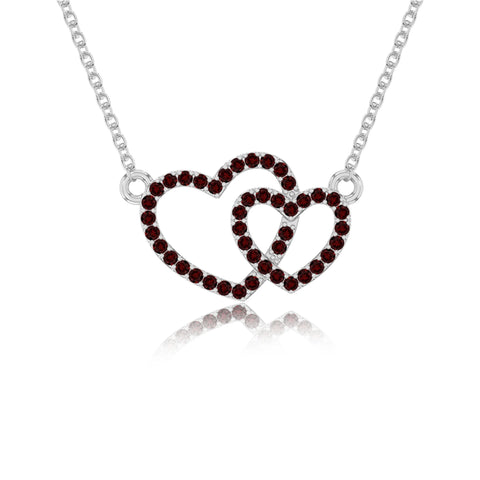 natural garnet heart in heart necklaces in sterling silver 