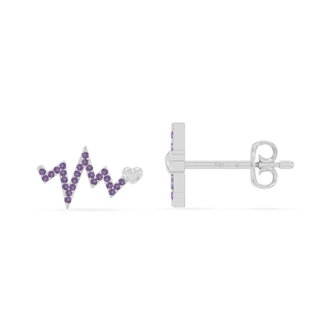 natural amethyst heartbeat stud earrings in sterling silver 