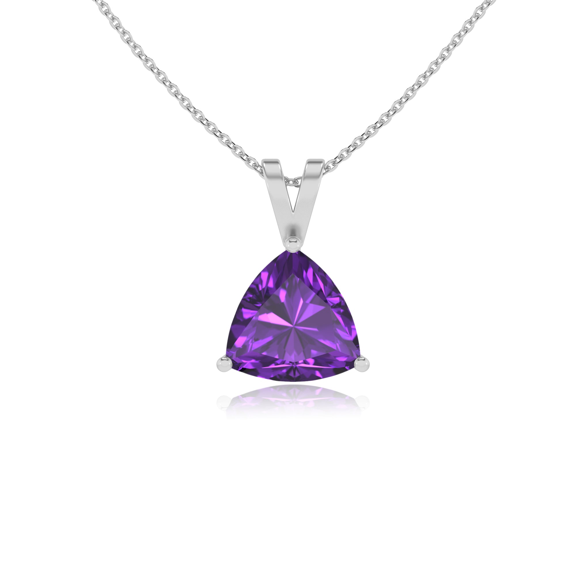 lab grown amethyst trillion shape solitaire v-bale pendant necklace