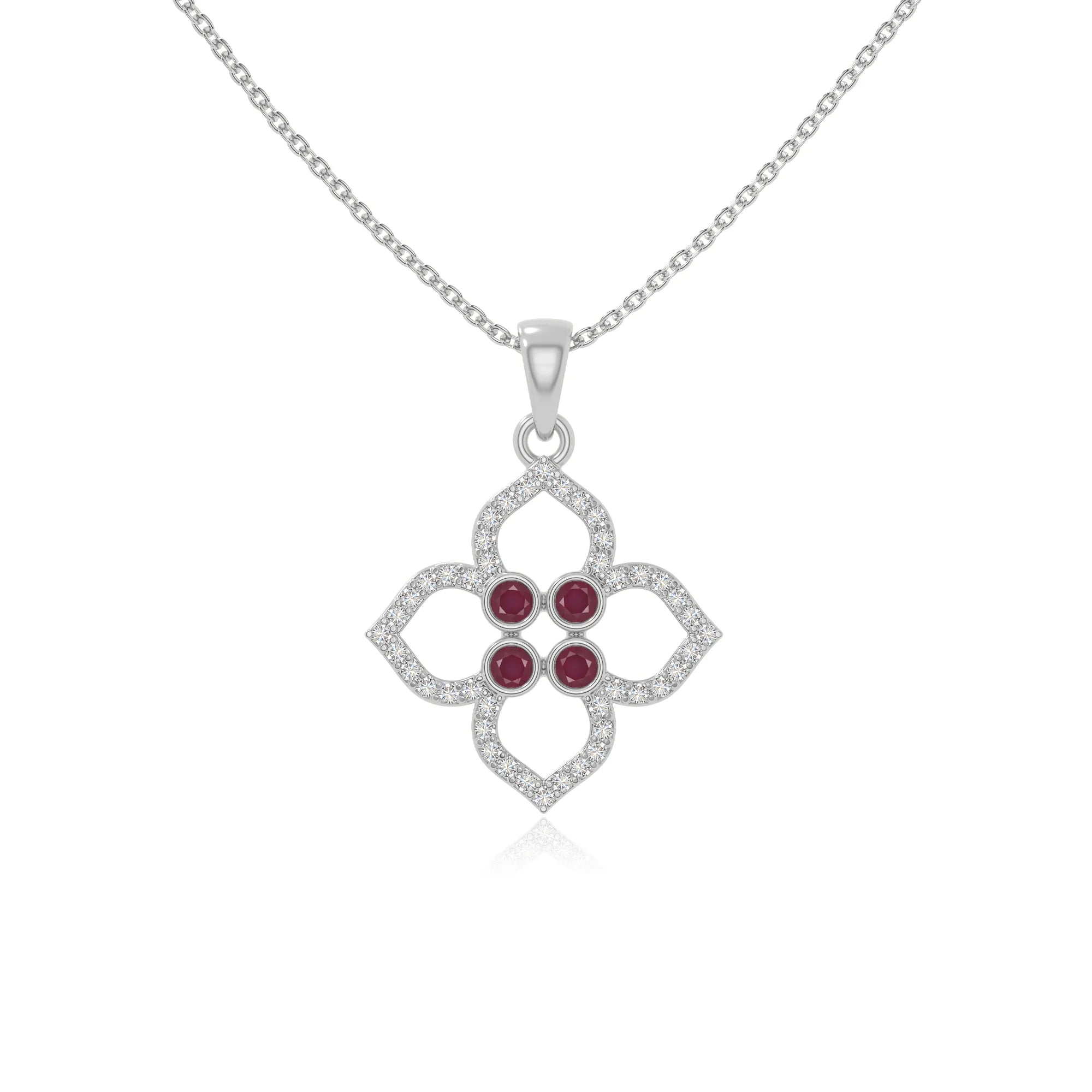 natural ruby 4 petal flower necklaces in sterling silver 