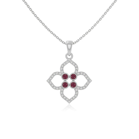natural ruby 4 petal flower necklaces in sterling silver 