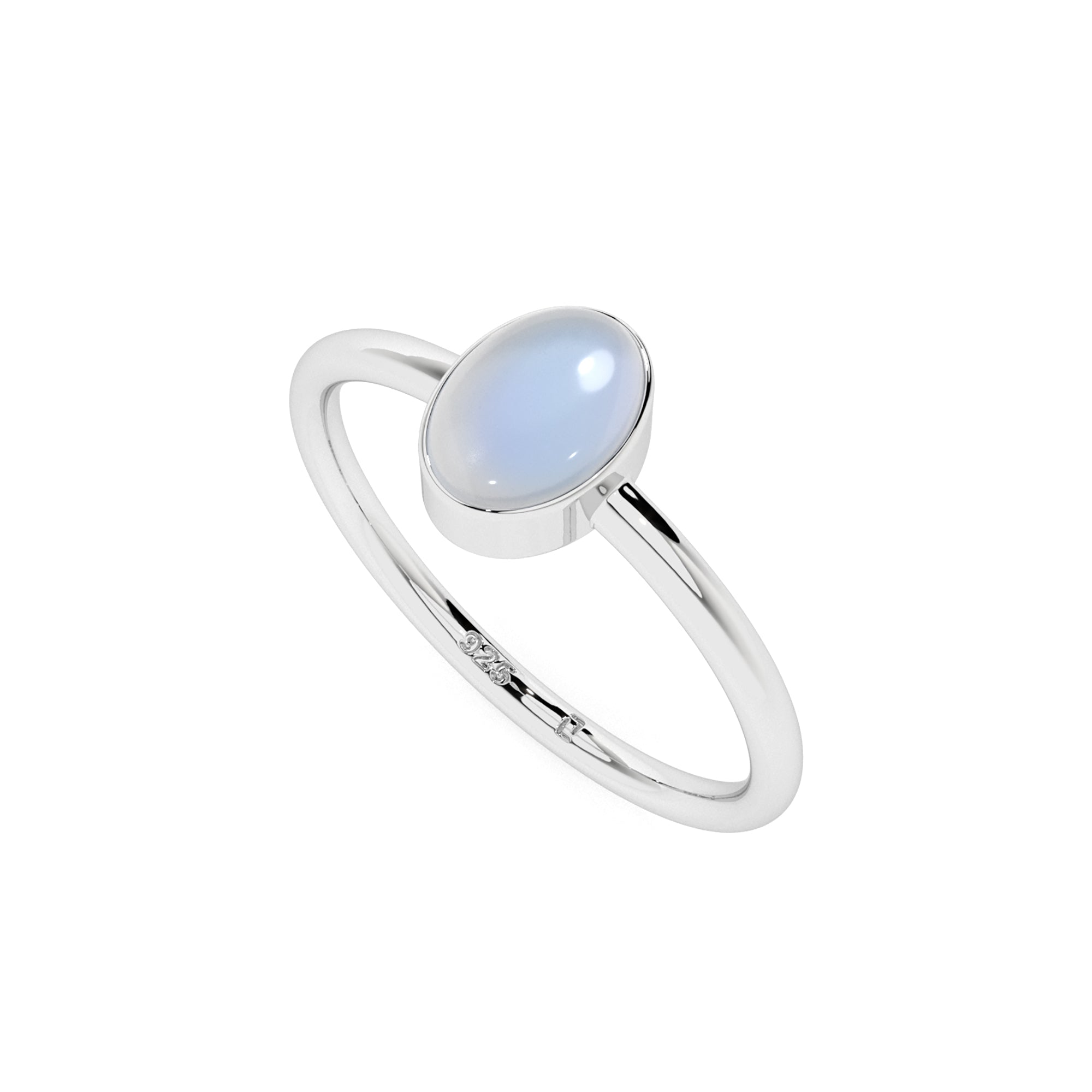 rainbow moonstone oval cab stackable bezel-set ring