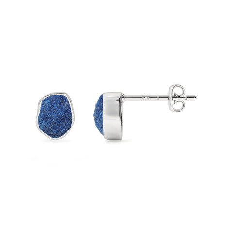 natural azurite rough shape stud earrings