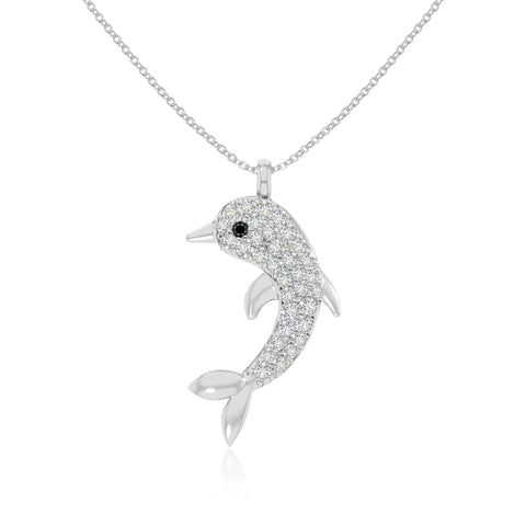 natural black-onyx dolphin necklaces in sterling silver 
