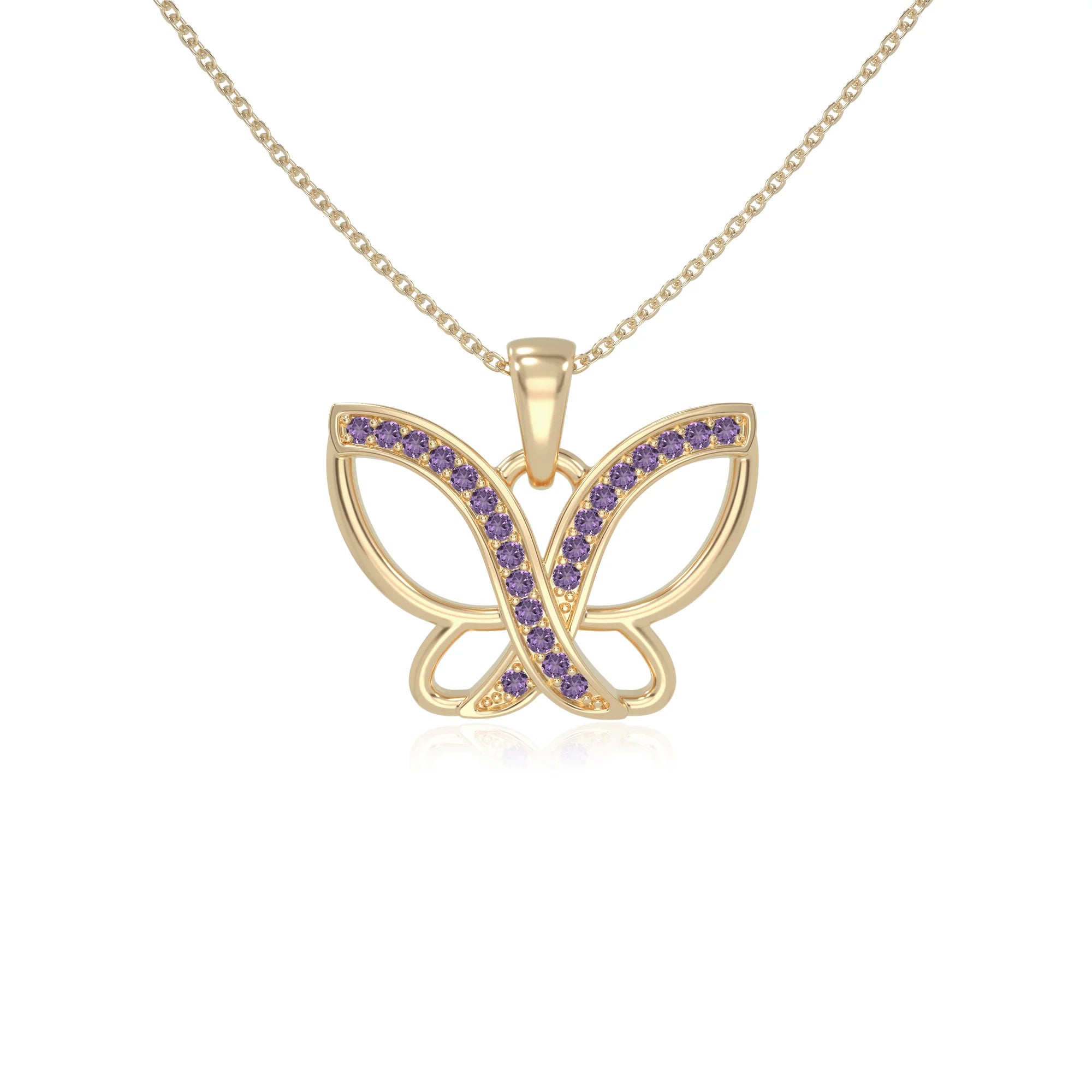 natural amethyst butterfly necklaces in yellow gold vermeil 