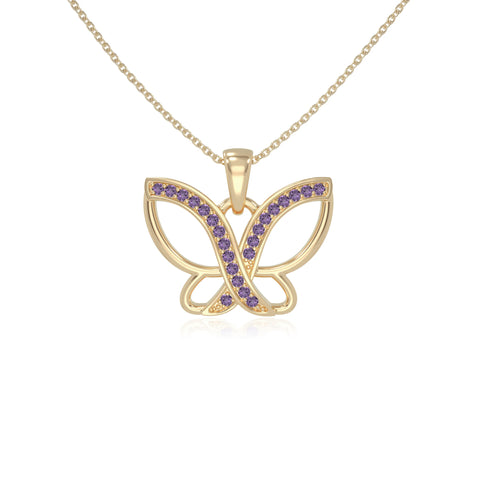 natural amethyst butterfly necklaces in yellow gold vermeil 