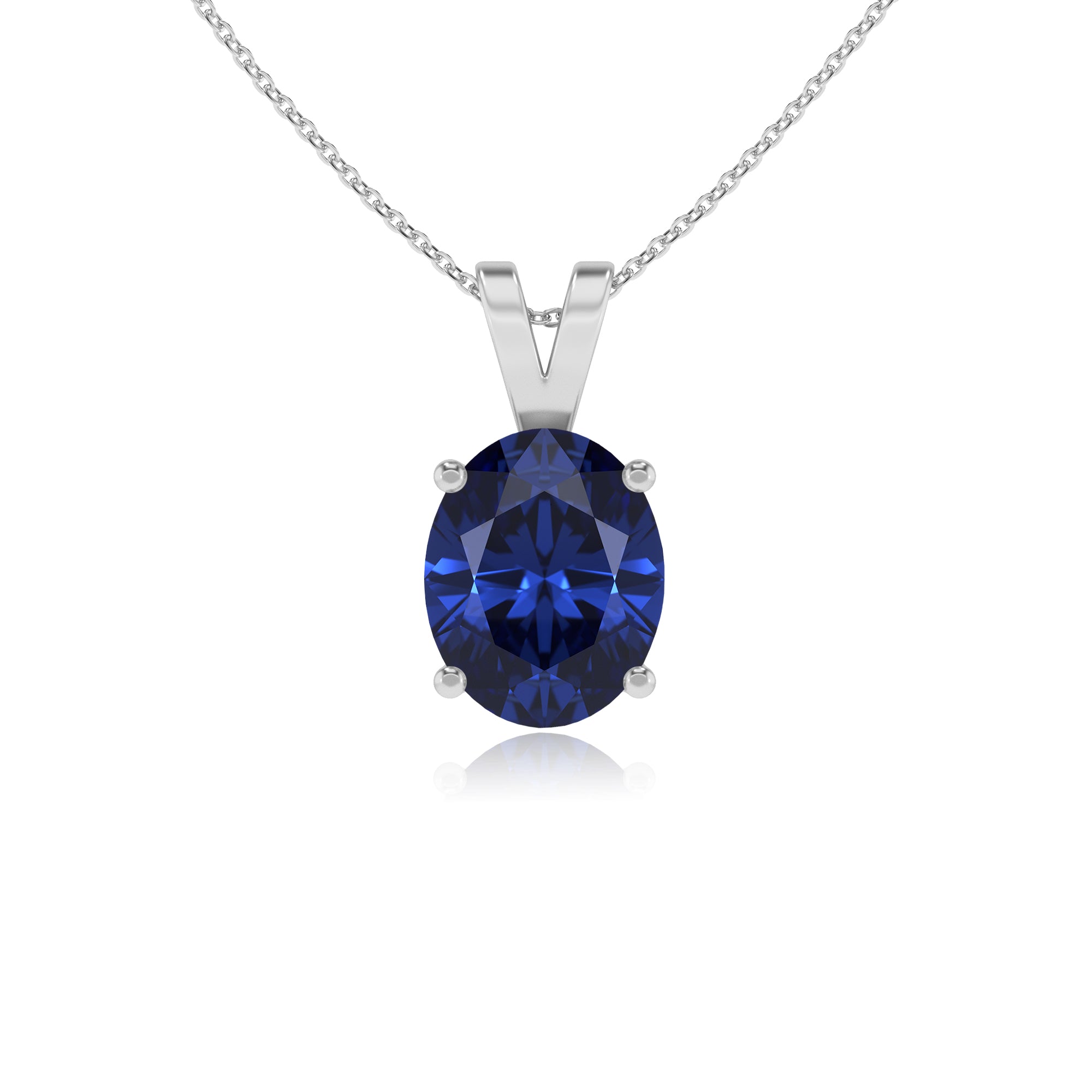 lab grown blue-sapphire oval shape solitaire v-bale pendant necklace