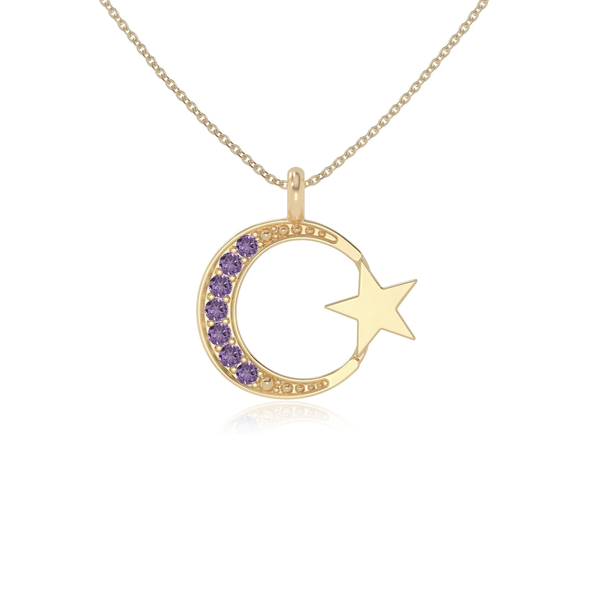 natural amethyst moon & star necklaces in yellow gold vermeil 