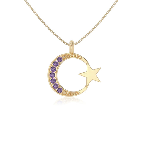 natural amethyst moon & star necklaces in yellow gold vermeil 