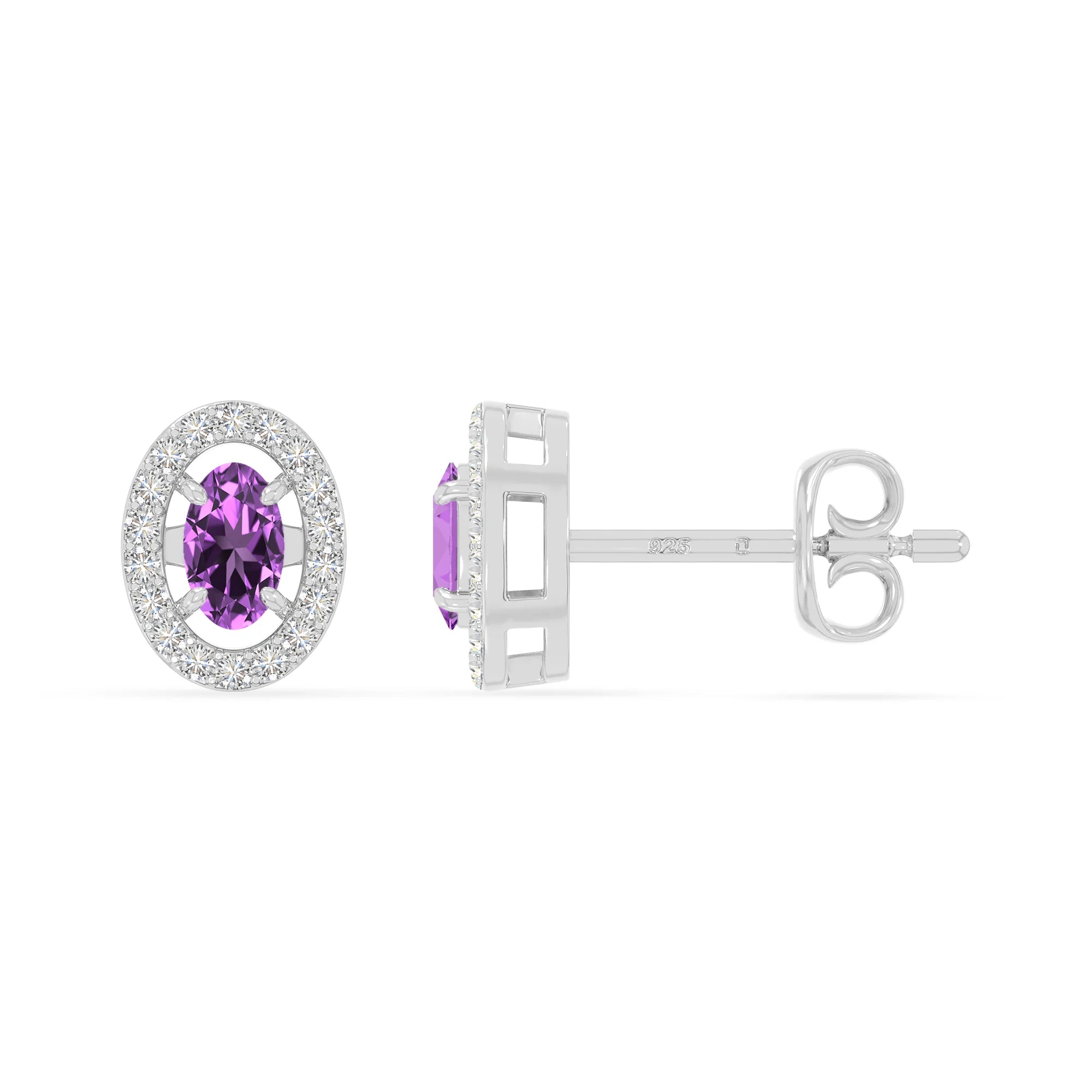 natural amethyst halo stud earrings in sterling silver 