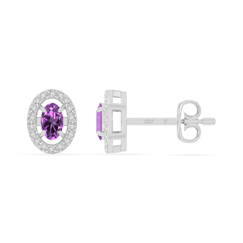 natural amethyst halo stud earrings in sterling silver 