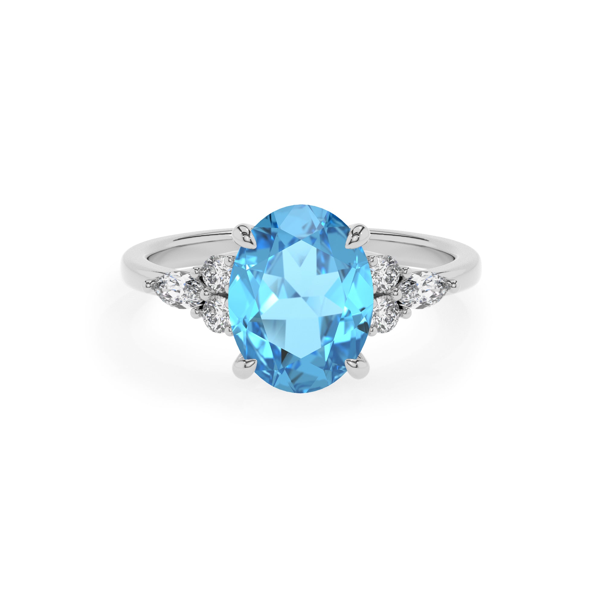 natural swiss blue topaz oval solitaire engagement ring