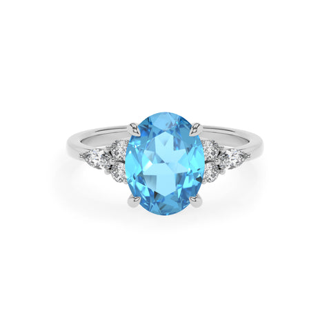 natural swiss blue topaz oval solitaire engagement ring