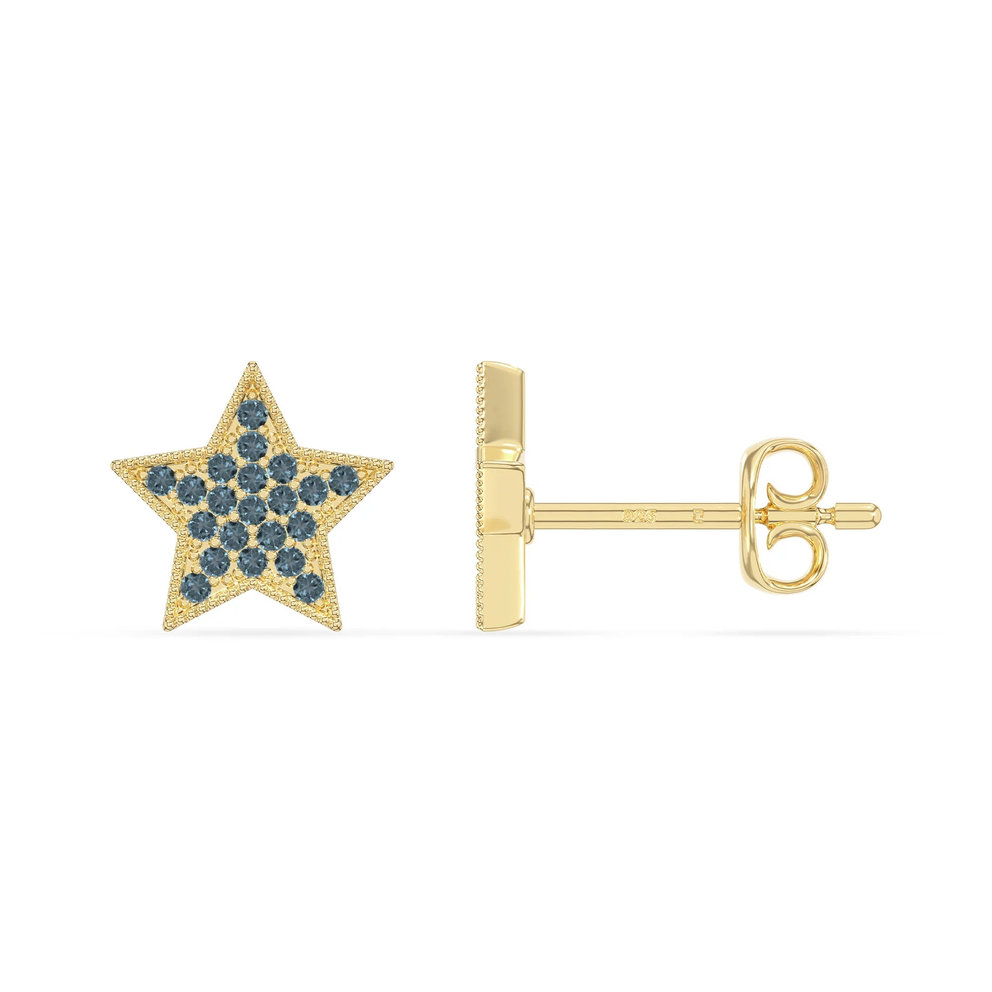 natural london-blue-topaz star stud earrings in yellow gold vermeil 