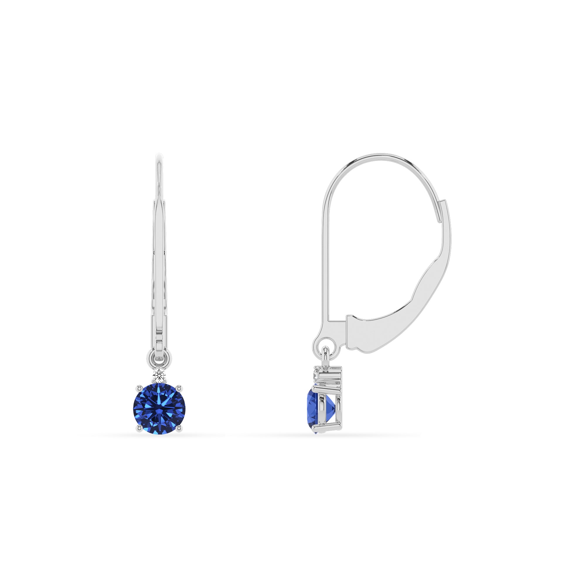 lab grown blue sapphire round dangle earrings with moissanite 