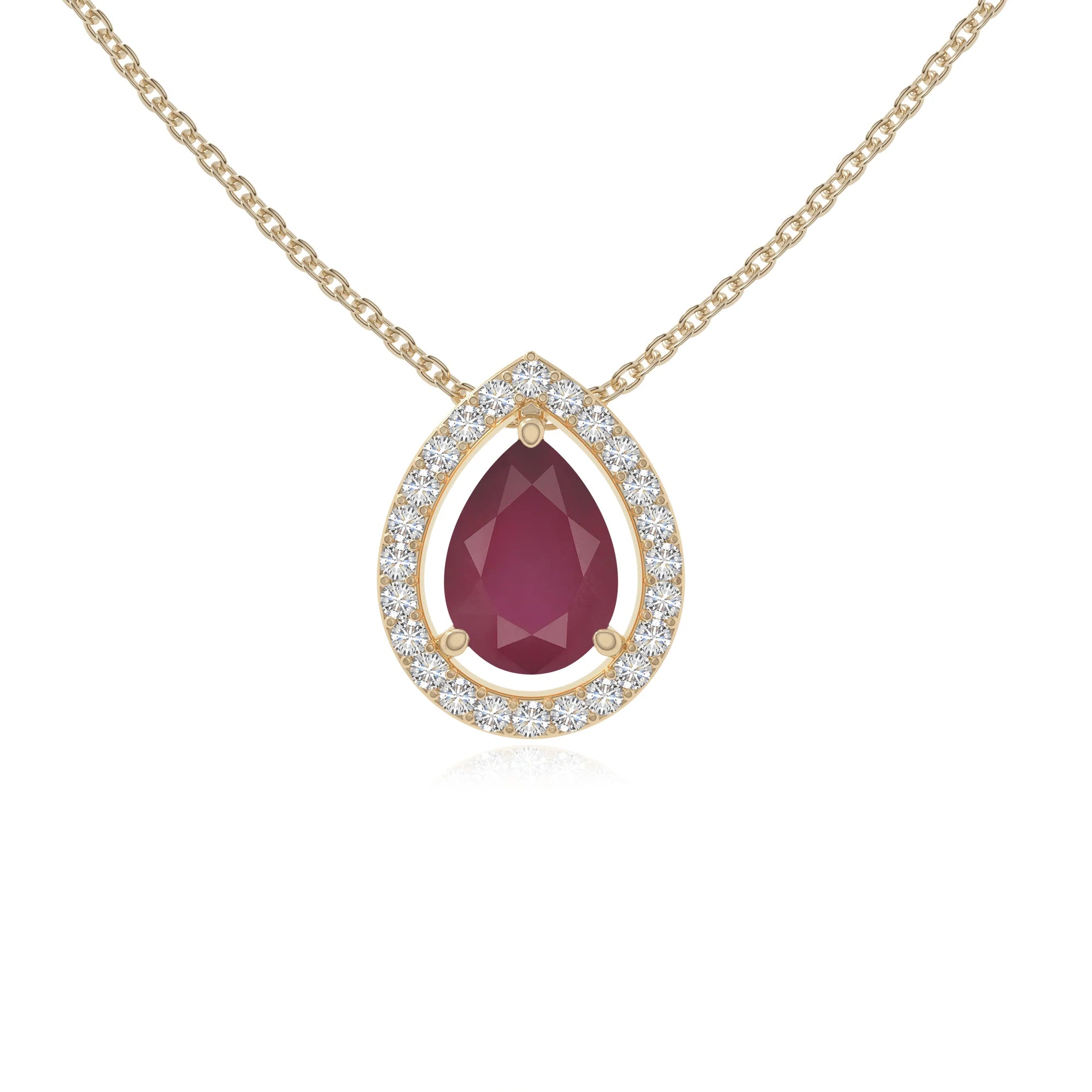 natural ruby solitaire halo necklaces in yellow gold vermeil 