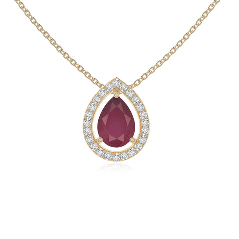 natural ruby solitaire halo necklaces in yellow gold vermeil 