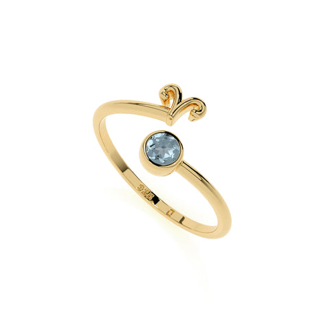 aries zodiac ring with natural aquamarine gold vermeil