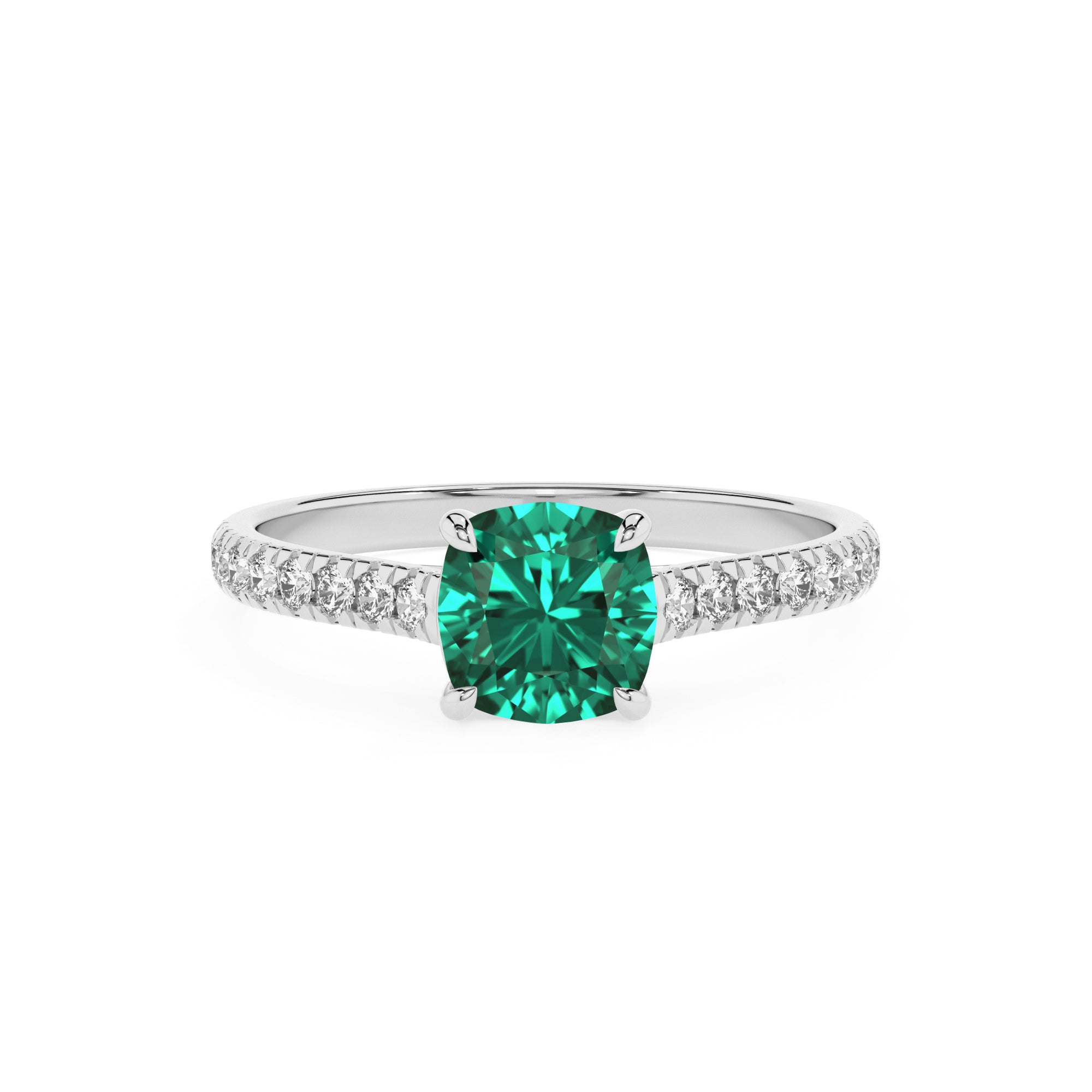 lab-grown emerald cushion half eterity solitaire engagement ring