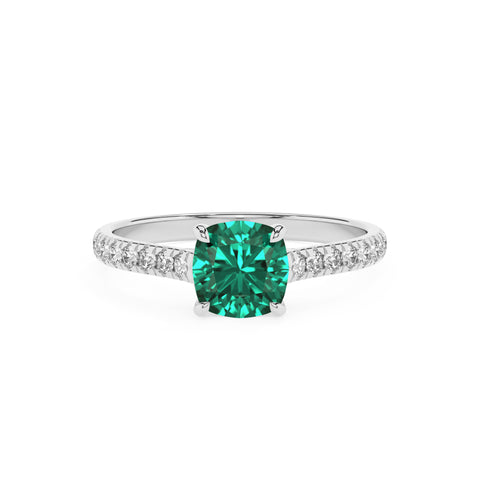 lab-grown emerald cushion half eterity solitaire engagement ring