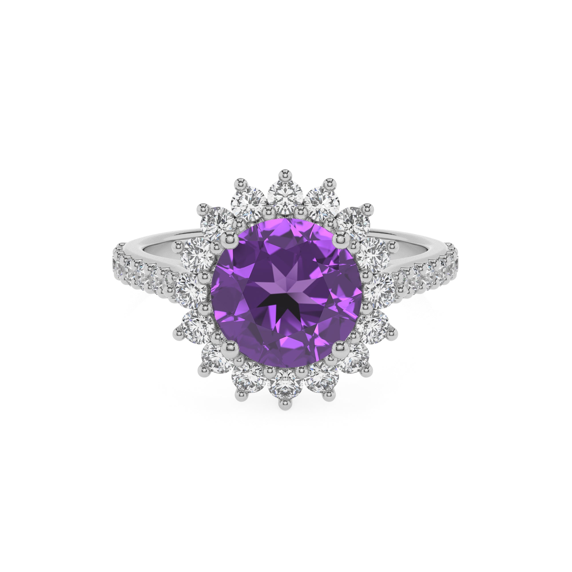 lab grown amethyst round half eterity halo solitaire engagement ring